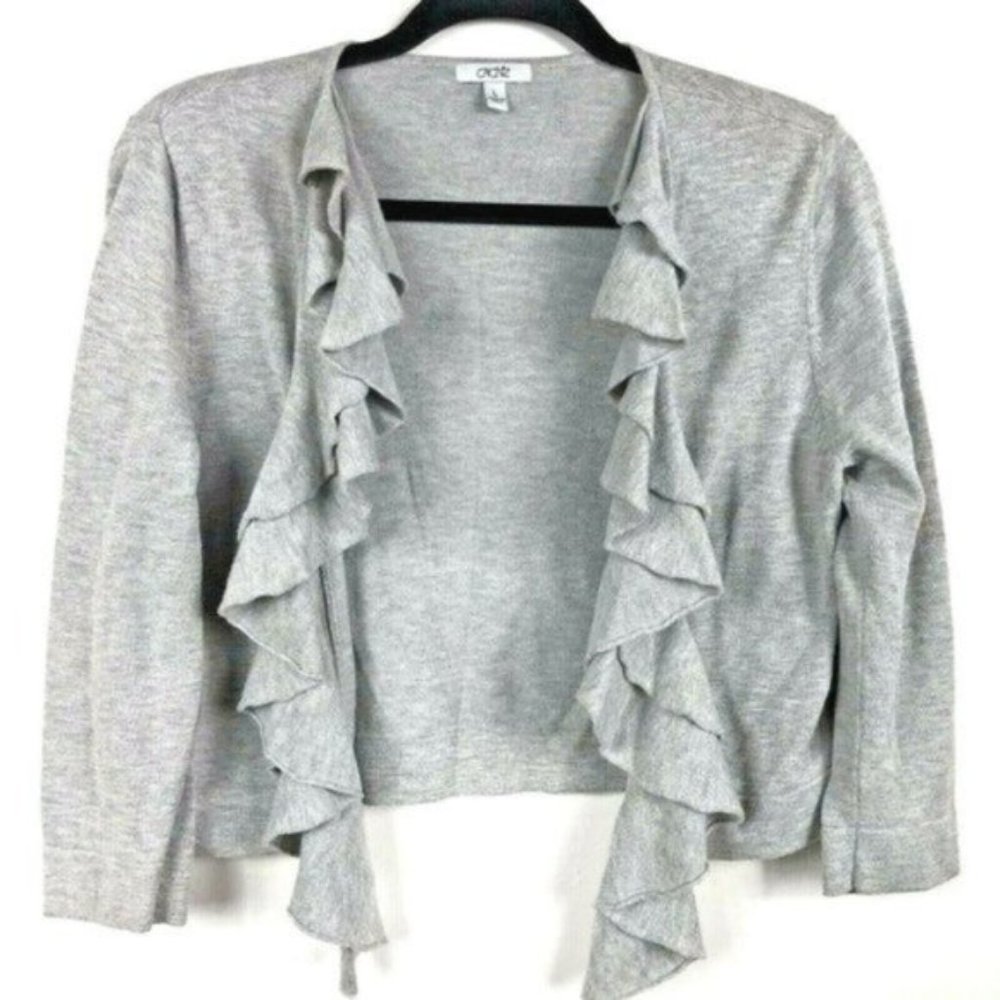 Cache Cropped Open Ruffle Front Cardigan Gray - Picture 7 of 8